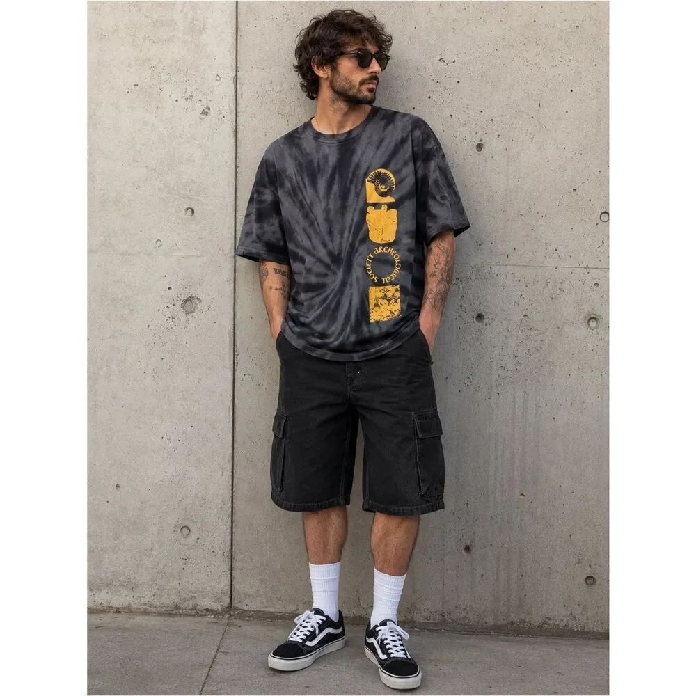 Arizona Jean CO Men’s Size 4XL Black Tye Dye Tee Black Gray Yellow Print